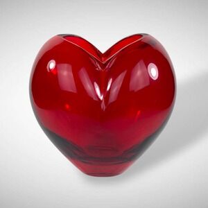 FTD Heart Vase Red Art Glass Florist Decor 1986 Valentine Vintage